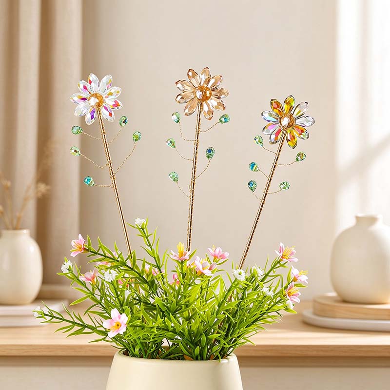 CouldNook Flower Suncatcher Plant Stake - Faceted Petals And Beaded Branches