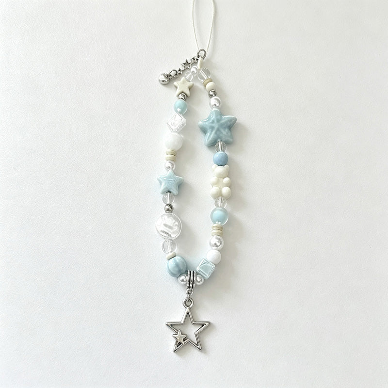 CloudNook Star Beaded Phone Strap‑Light Blue Wrist Lanyard