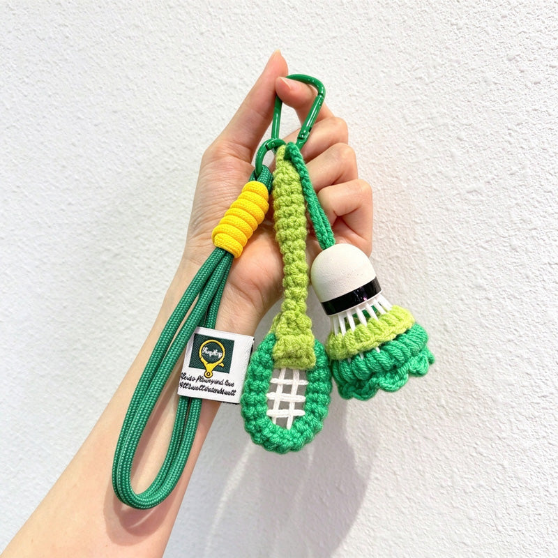 Badminton Racket and Shuttlecock Keychain with Cord Loop
