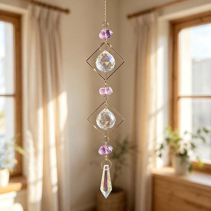 CouldNook Amethyst Crystal Suncatcher Decorative - Crescent Moon Design