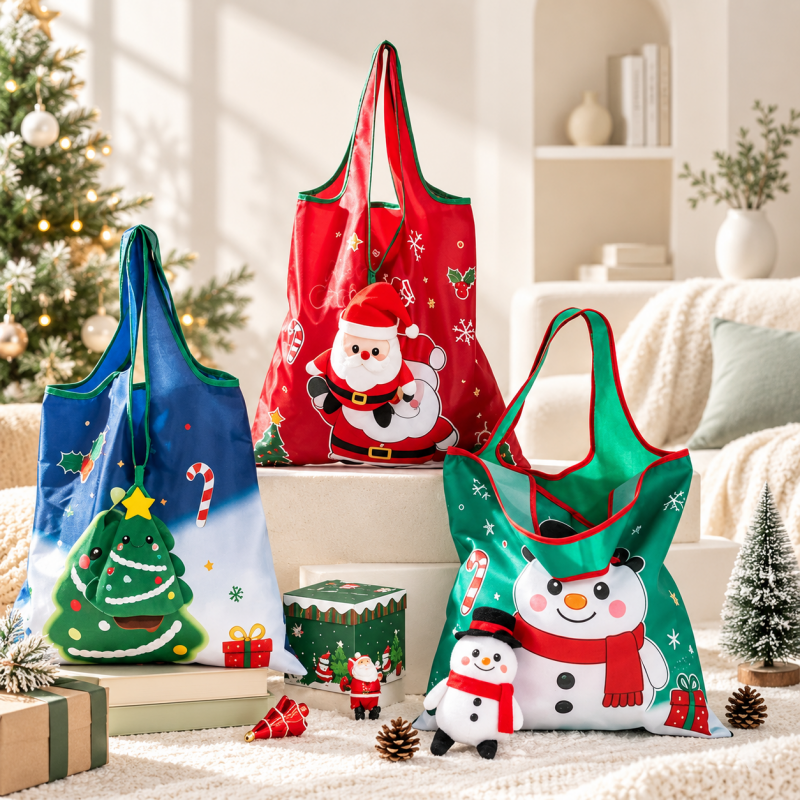 CouldNook Christmas Foldable Shopping Bag - Character Pouch And Holiday Print