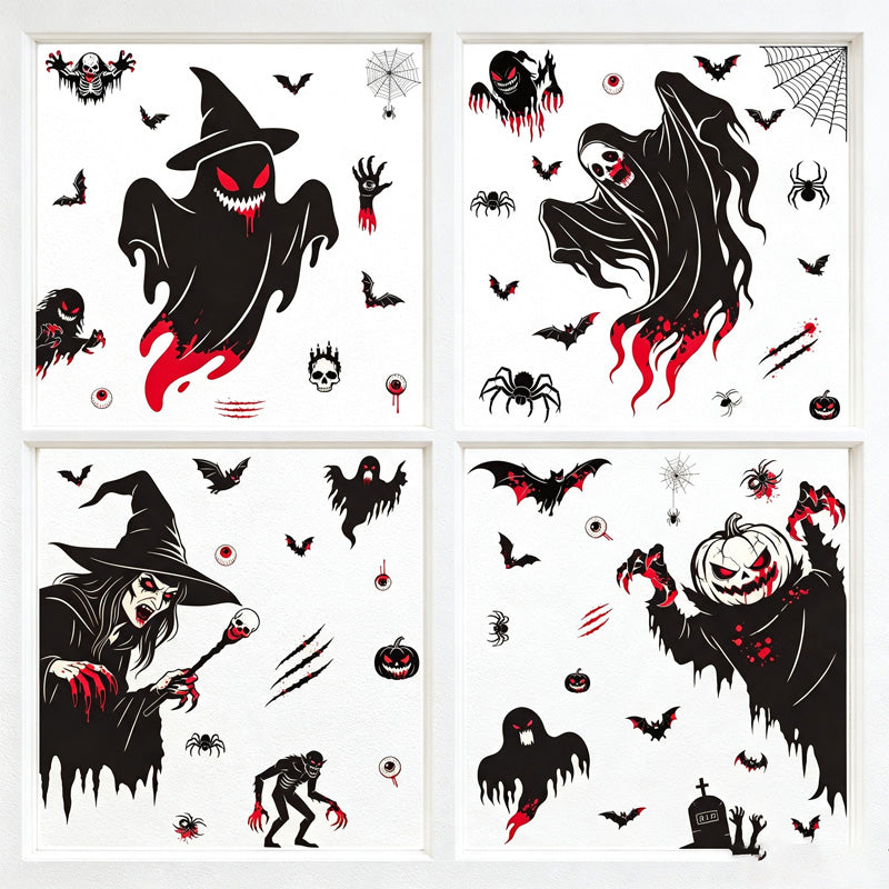 CouldNook Halloween Spooky Static Window Clings‑Reaper Skeleton Ghost Pumpkin Decor