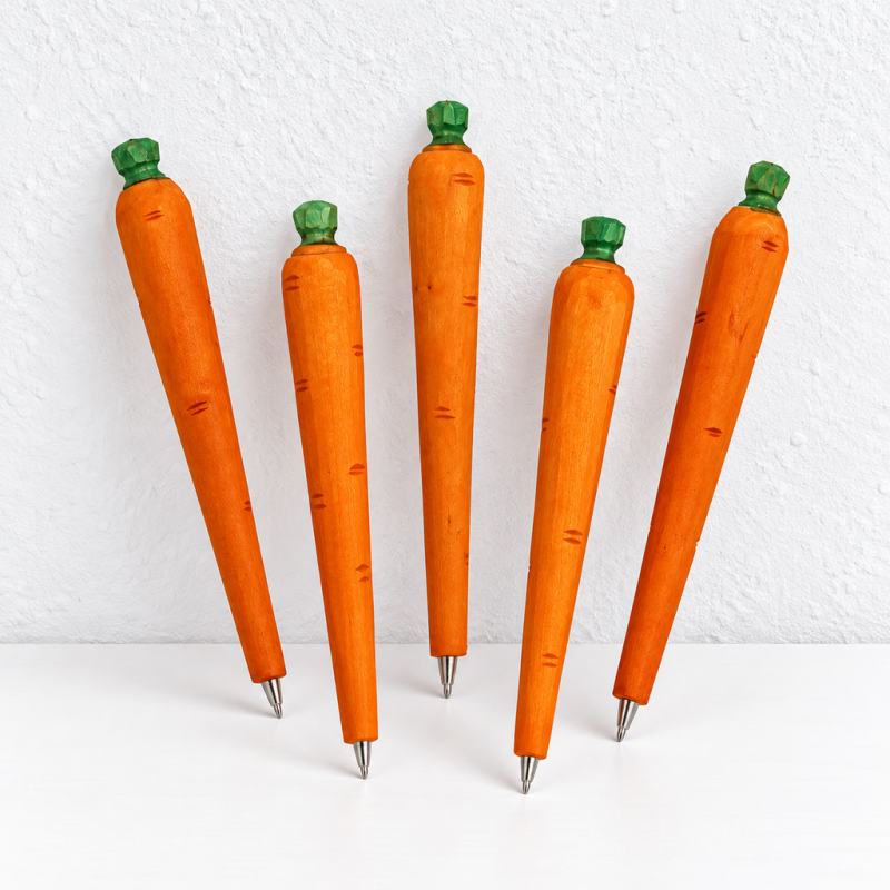 CouldNook Carved Pen - Painted Flowers, Mushrooms and Vegetable Shapes