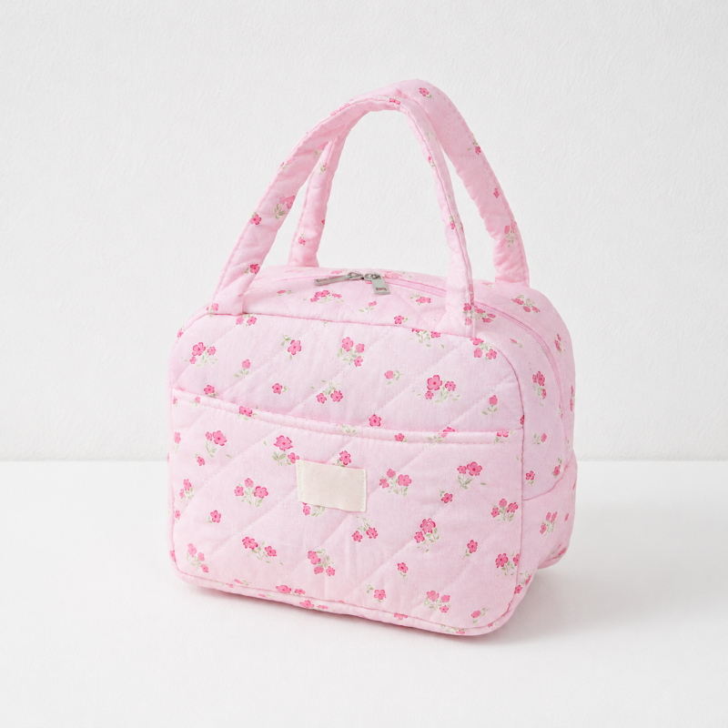 CouldNook Quilted Floral Lunch Bag - Front Pocket and Carry Handles