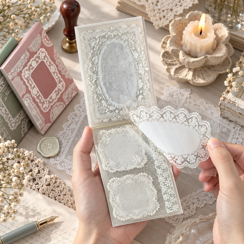 CouldNook Lace PET Sticker Book - Six Vintage Designs