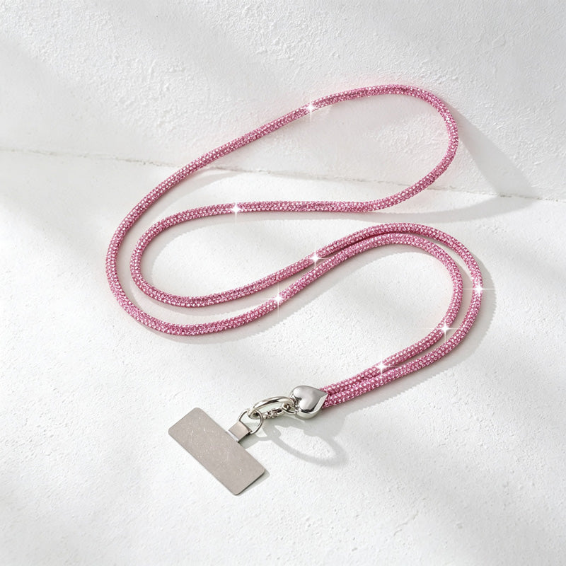 CouldNook Rhinestones Set Crossbody Phone Strap with Heart-Shaped Links