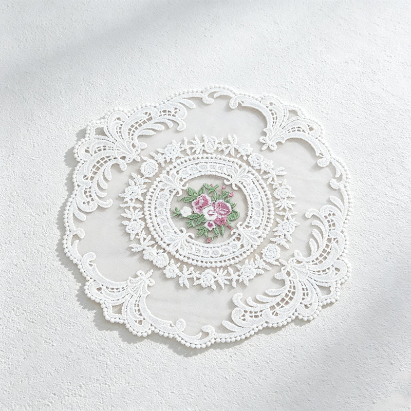 CouldNook Round Floral Lace Coaster Mat - Layered Border