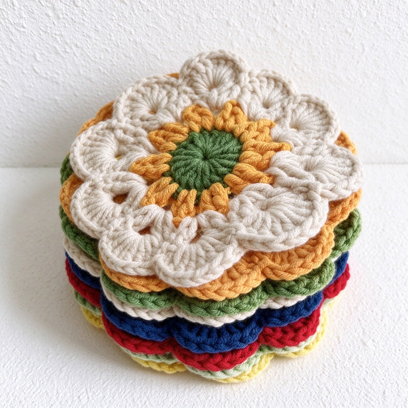 CouldNook Crochet Flower Coaster - Scalloped Petals And Contrasting Center