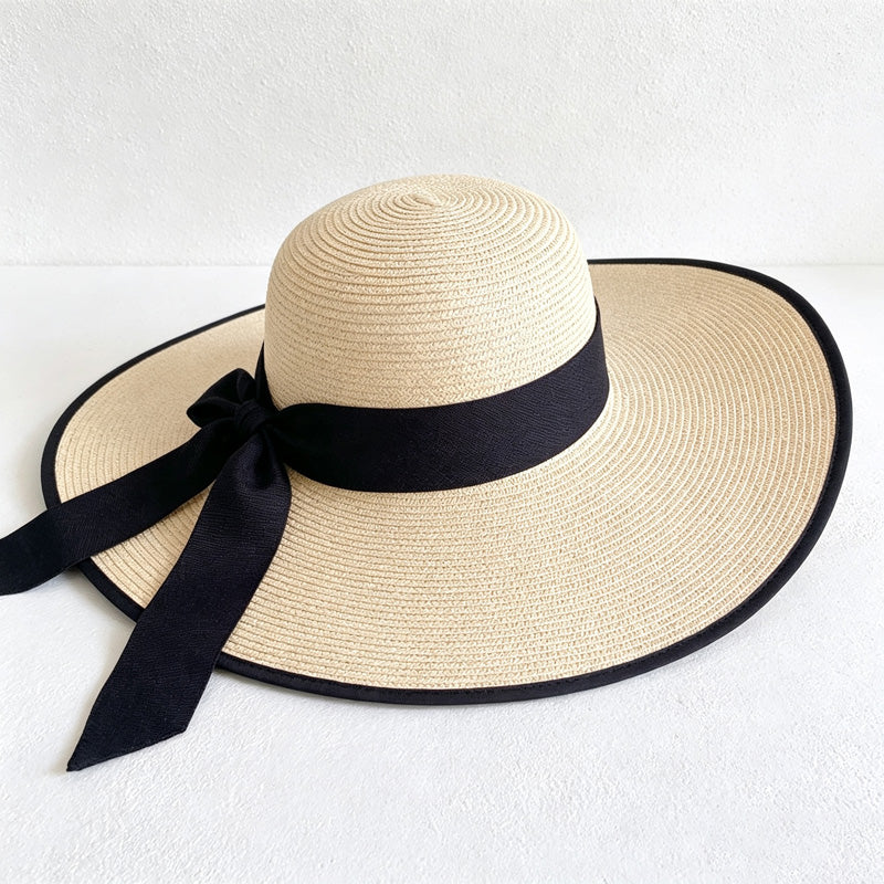 CouldNook Color Block Bow Back Sun Hat - Adjustable Wide Brim Style