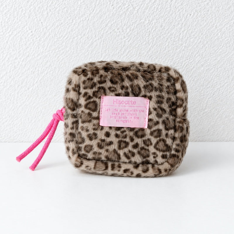 CouldNook Leopard Print Cosmetic Pouch - Plush Body and Cord Pull