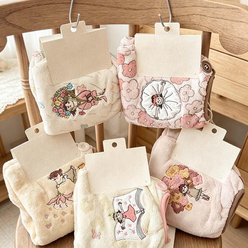 CouldNook Floral Hair Towel Wrap - Embroidered Button Fastening