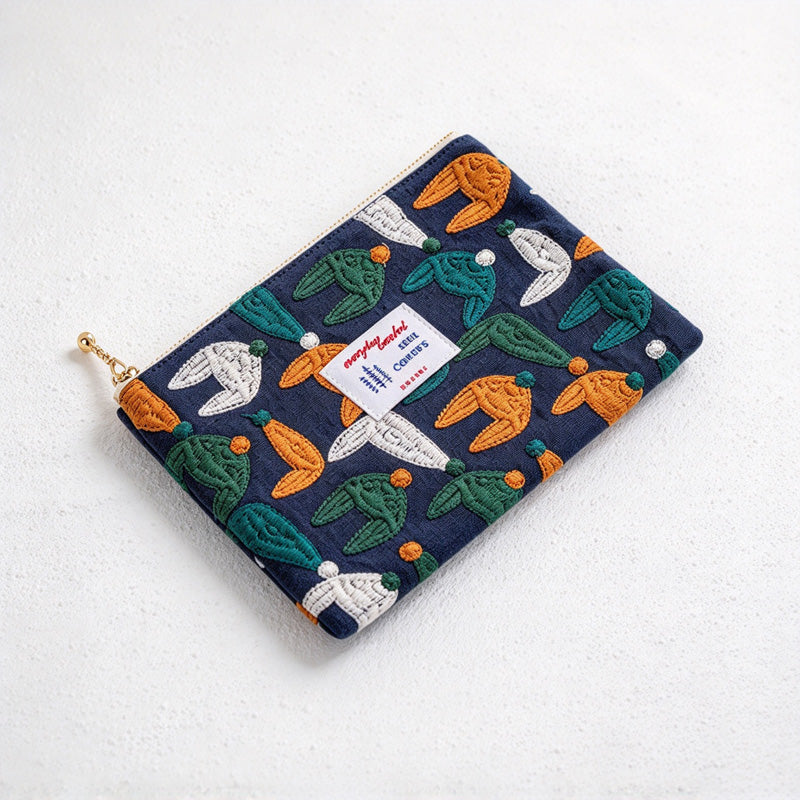 CouldNook Embroidered Zip Makeup Pouch - Cotton Lining And Nature Motifs