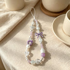 CloudNook Beaded Phone Wrist Strap-Purple House Bow Design