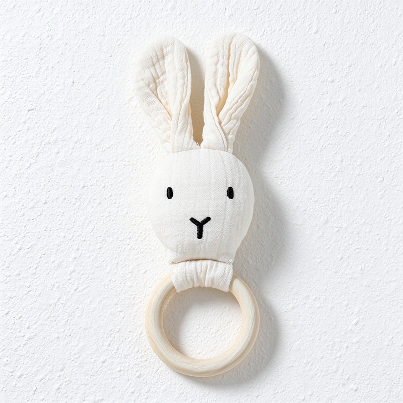 Cotton Bunny Rattle with Long Ears and Ring