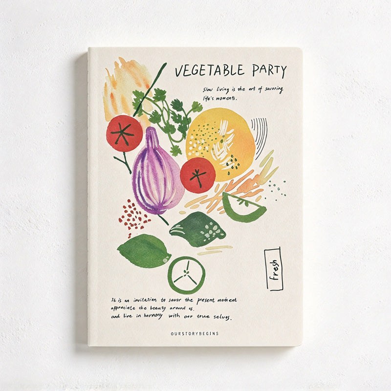 CouldNook Stitched Notebook - Food Illustrations and Lightly Ruled Writing Pages