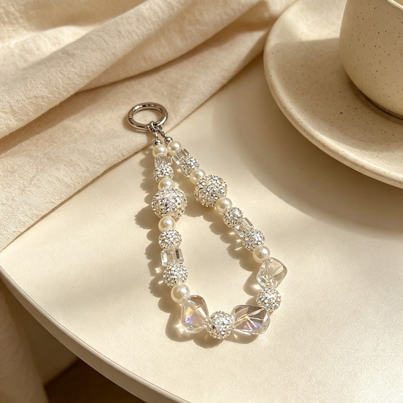 CloudNook Beaded Phone Wrist Strap-Sparkling Rhinestone Pearl Chain