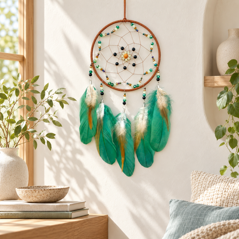 CouldNook Feather Dreamcatcher - Beaded Web And Hanging Feather Strands