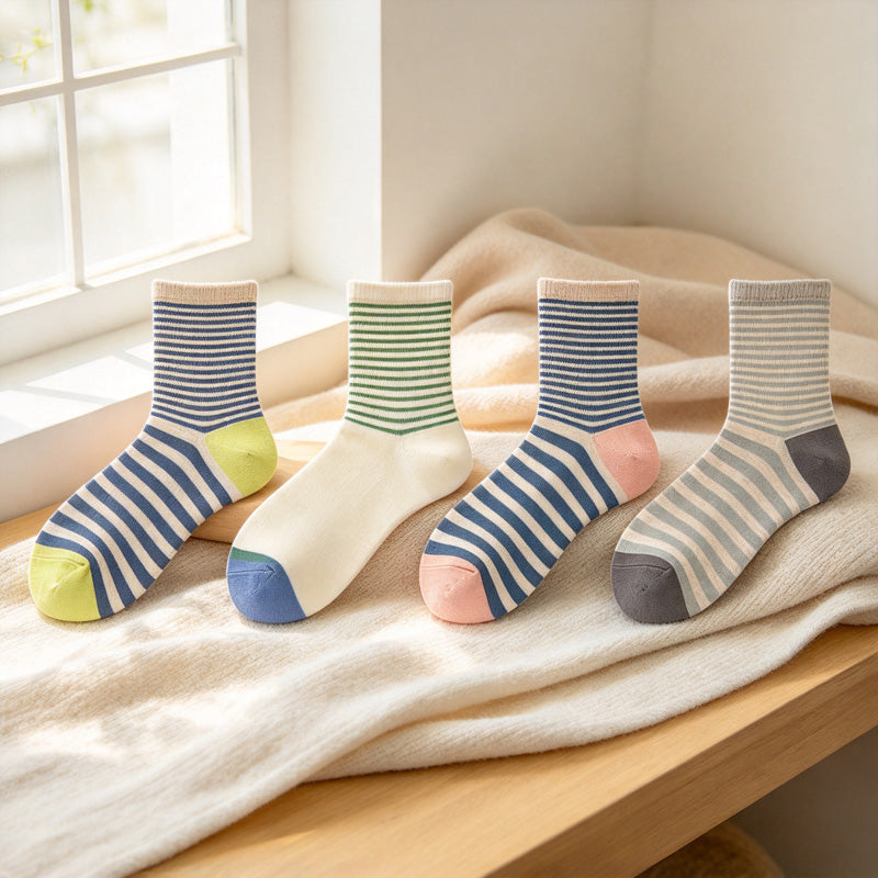 CouldNook Striped Crew Socks - Mixed Stripe Widths And Contrast Ends