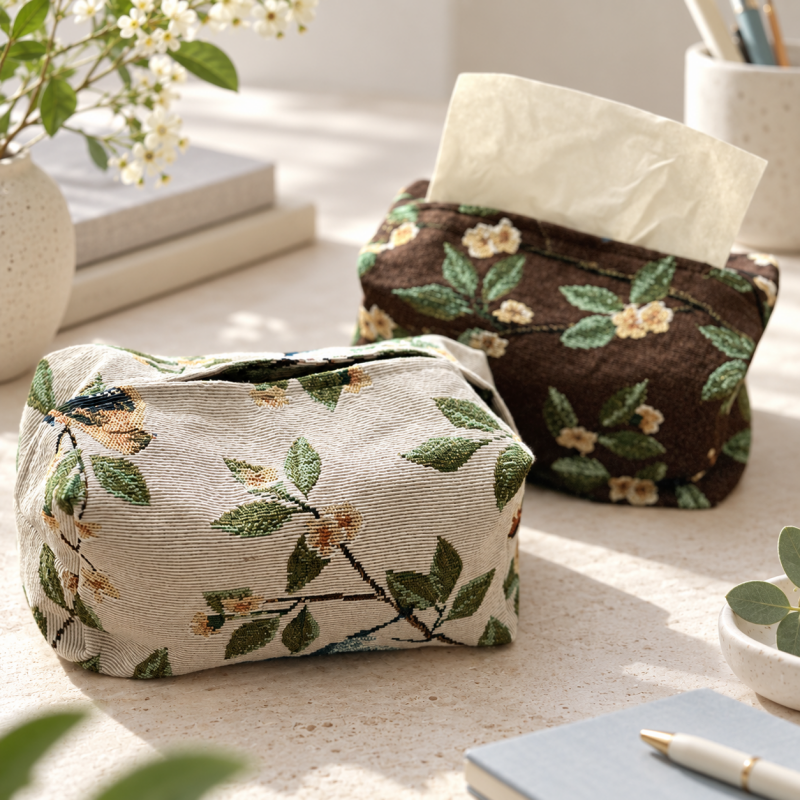 CouldNook Bird Pattern Tissue Holder - Woven Tabletop Cover