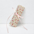 CouldNook Floral Fabric Makeup Brush Roll‑Portable Cosmetic Pouch with Ribbon Tie