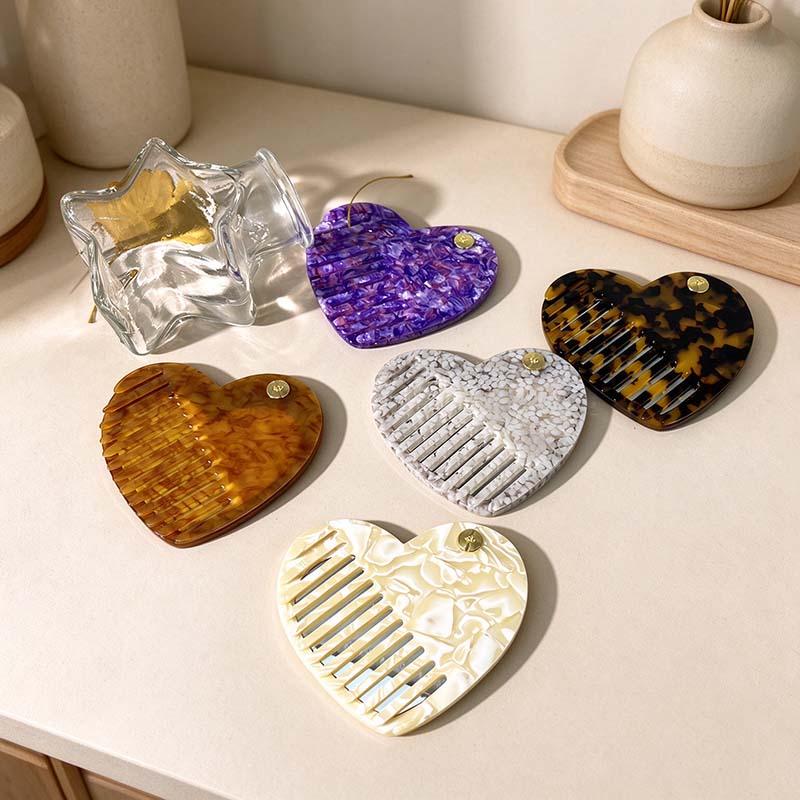 CouldNook Heart Mirror Comb - Marbled Acetate and Swivel Opening Detail