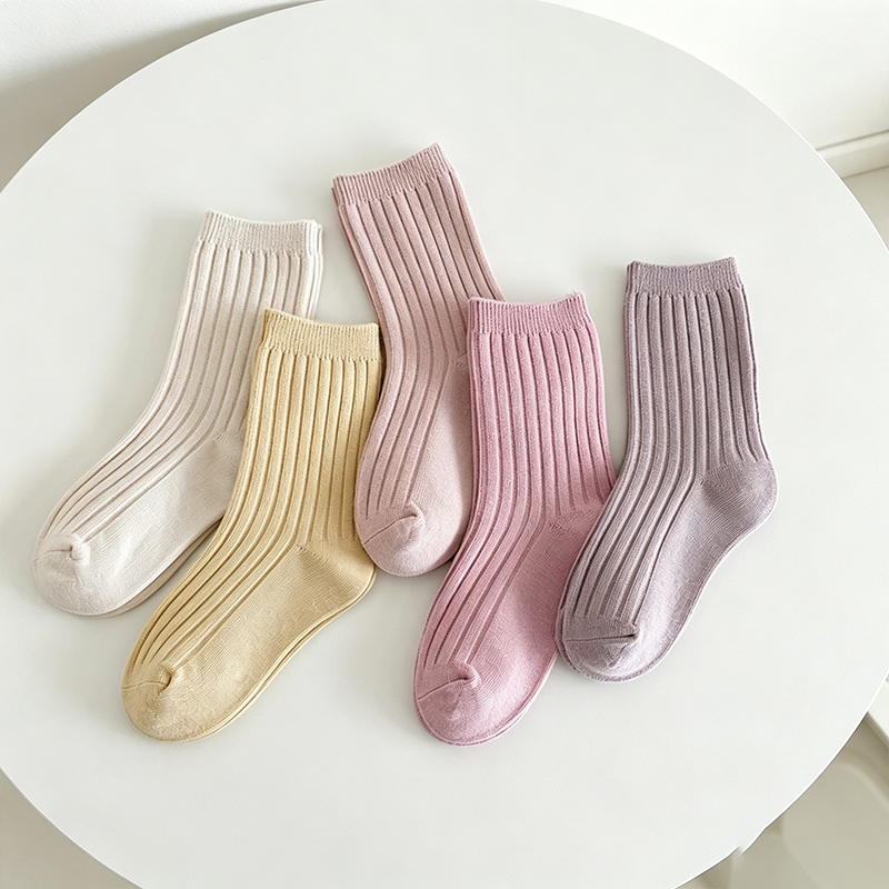 CouldNook Ribbed Solid Kids Socks - Everyday Drawer 5PCS Set