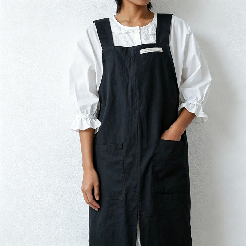 CouldNook Cotton Pinafore Apron - Wide Straps and Side Pockets