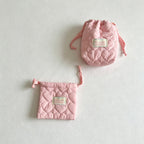 CloudNook Heart Quilted Drawstring Pouch‑Cosmetic Storage Bag