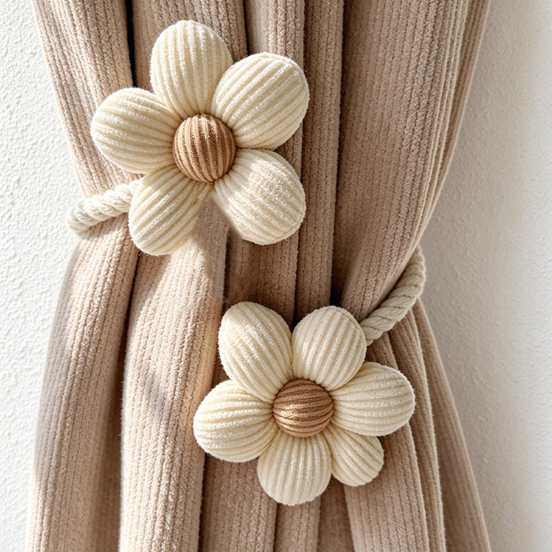 Flower Curtain Tieback with Flexible Wrapped Stem