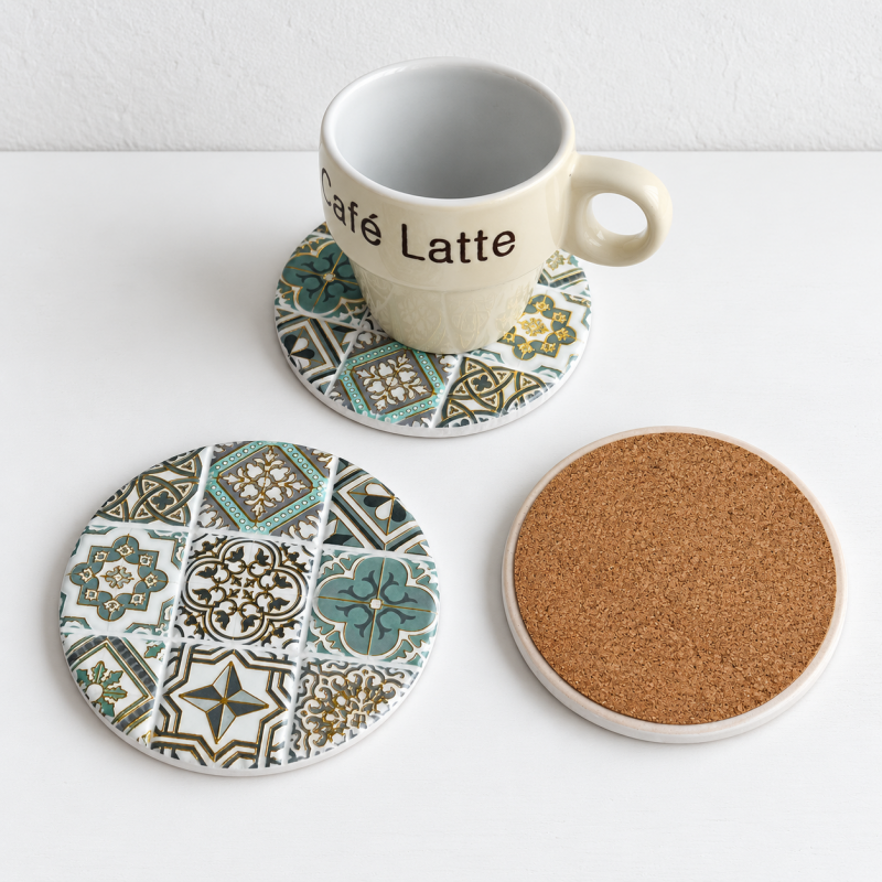 CouldNook Patterned Round Ceramic Coaster - Colorful Tile Designs Accent