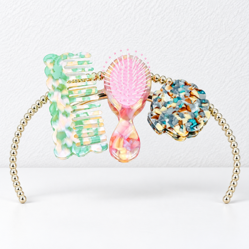 CouldNook Comb Brush And Mirror Set - Patterned Bodies And Shell-Shaped Mirror