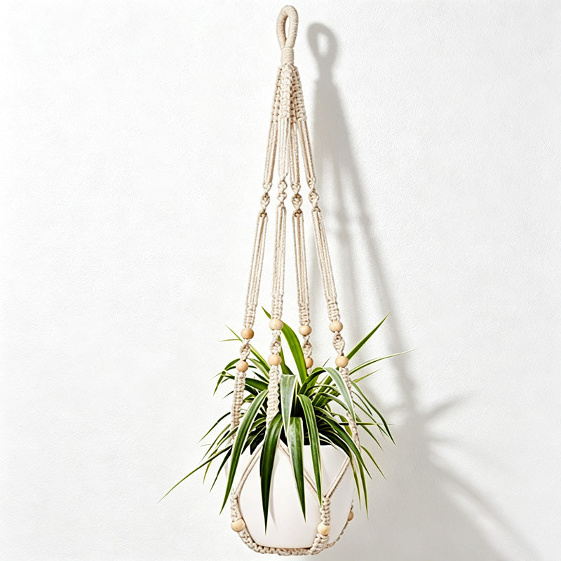 CouldNook Knotted Plant Hanger - Beaded Hanging Pot Holder (0731谭琪-MK2BLCR6H13HOB159)-OK
