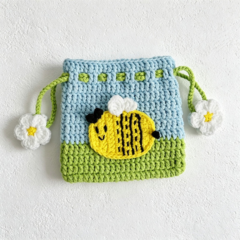 CouldNook Yarn Bee Drawstring Coin Purse - Flower Cord Ends