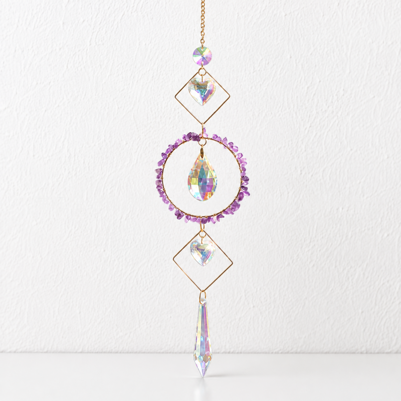 CouldNook Stone Ring Suncatcher Ornament - Geometric Crystal Drops