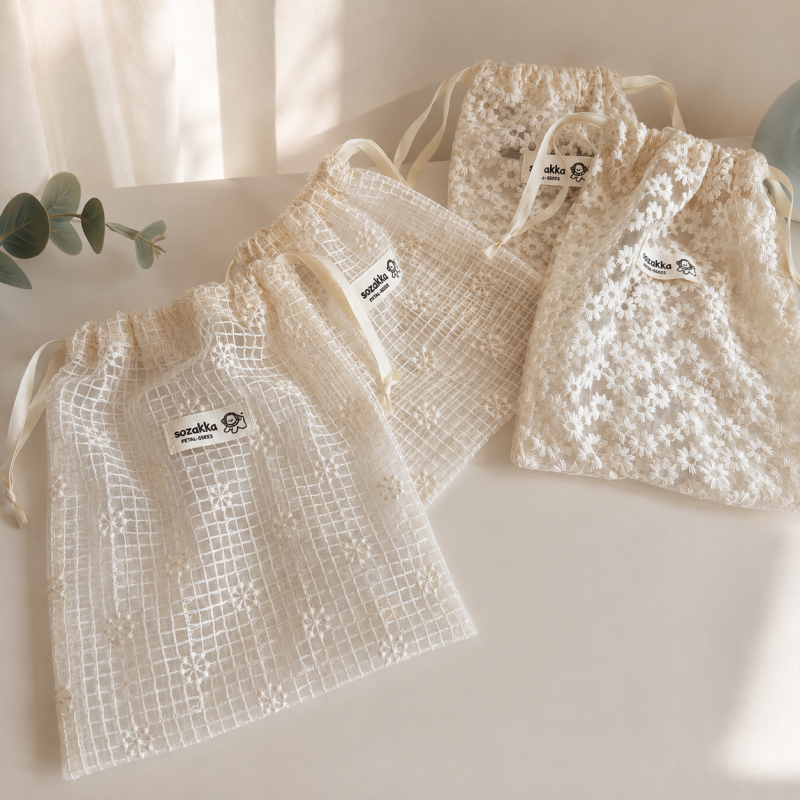 CouldNook Daisy Mesh Drawstring Organizer Bag - Ribbon Closure