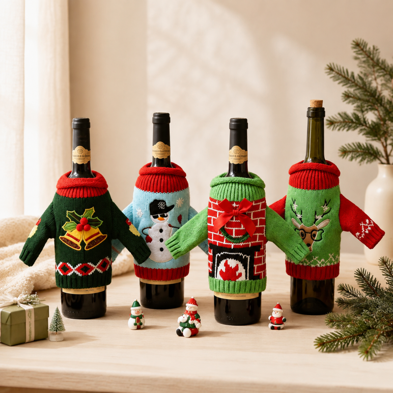 CouldNook Christmas Bottle Sweater - Knit Texture and Holiday Motifs