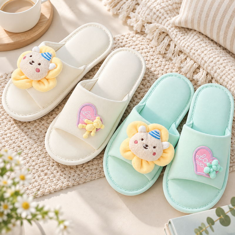 CouldNook Cartoon Face Slippers - Four Soft Color Options