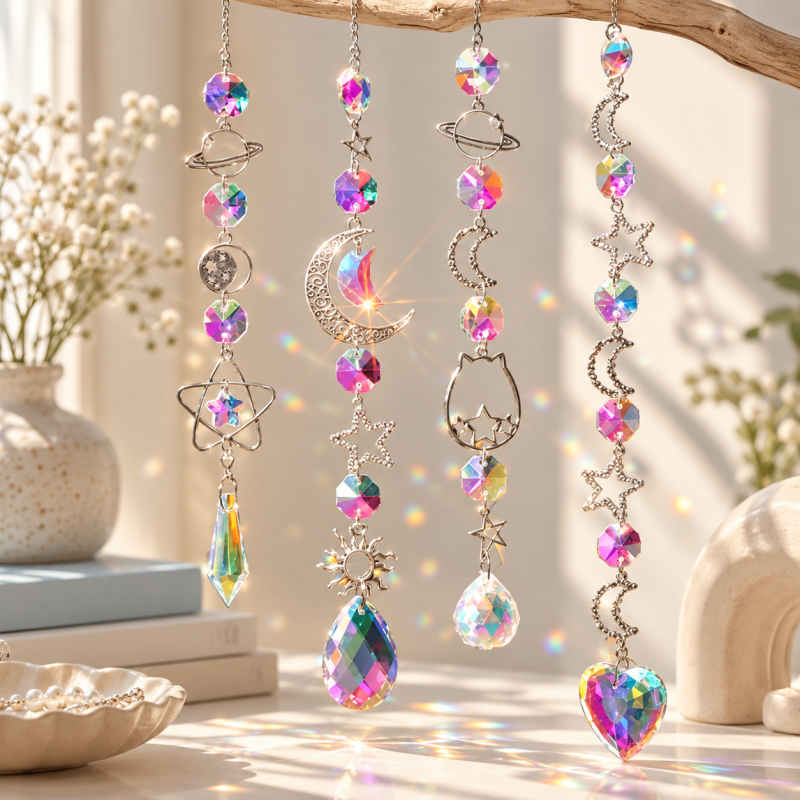 CouldNook Planet Suncatcher - Silver-Toned Celestial Symbols and Iridescent Hanging Drops