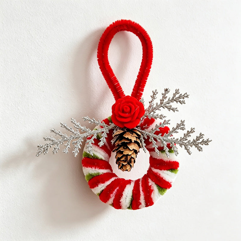CouldNook Christmas Wreath Hanging Ornament - Pine Cone and Ribbon Detail
