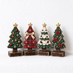 Four-Piece Wooden Christmas Tree Tabletop Decoration Set