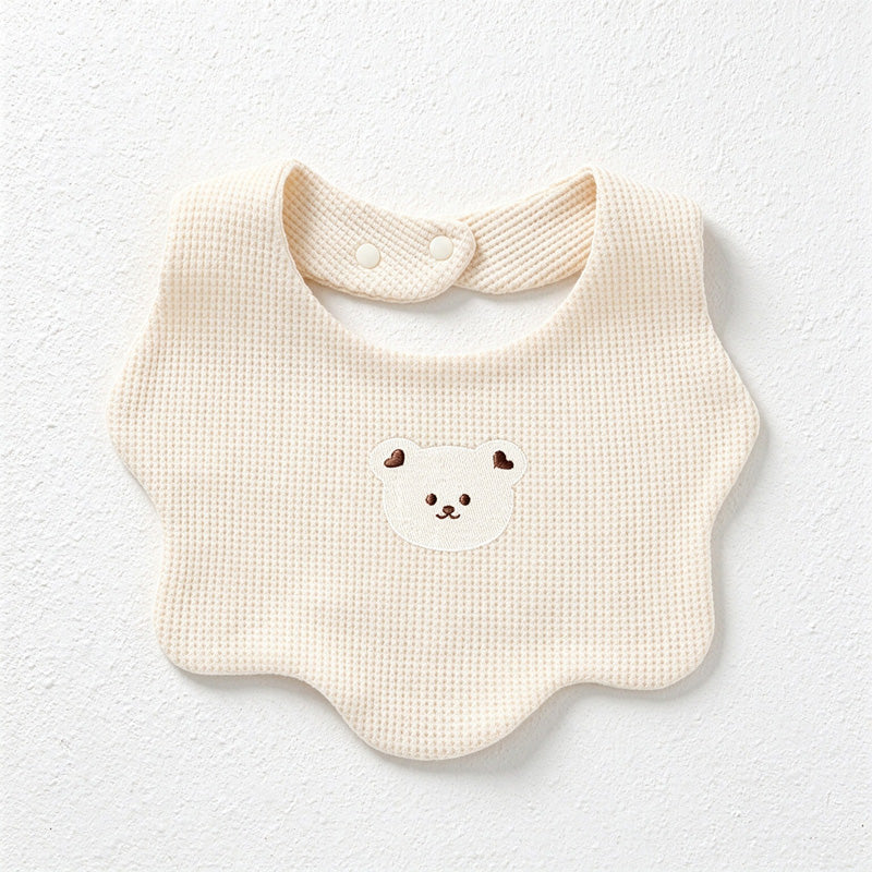 Bear Embroidered Baby Bib with Waffle Texture