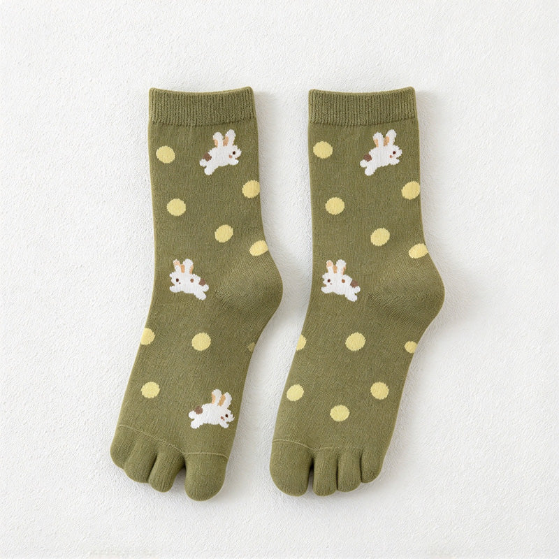 CouldNook Patterned Split-Toe Socks - Rabbit Motifs And Contrast Toe Sections