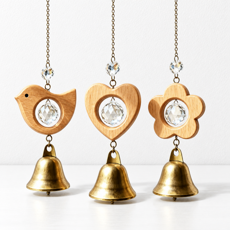 CouldNook Wooden Bell Hanging - Open Motif Frame And Faceted Center Drop
