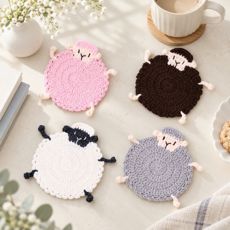 CouldNook Crochet Sheep Coaster - Rounded Body and Little Legs