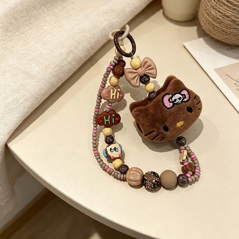 CloudNook Beaded Phone Wrist Strap-Plush Cartoon Cat Pendant
