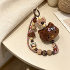 CloudNook Beaded Phone Wrist Strap-Plush Cartoon Cat Pendant