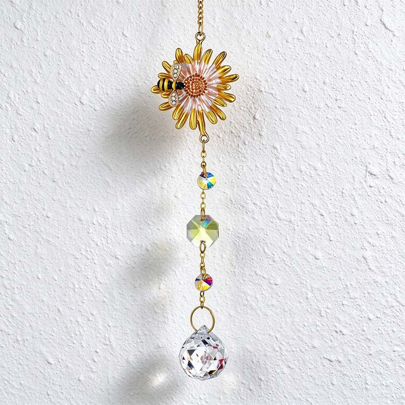 CouldNook Bee Motif Suncatcher - Floral Details And Faceted Pendant Strand