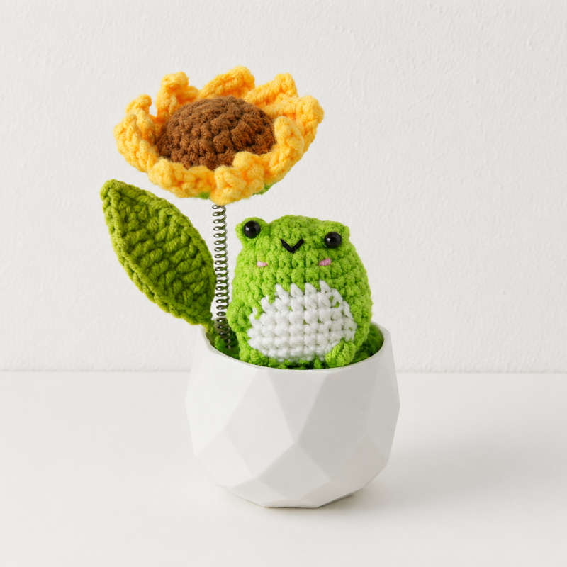 CouldNook Yarn Animal Planter Figure - Spring Mounted Sunflower