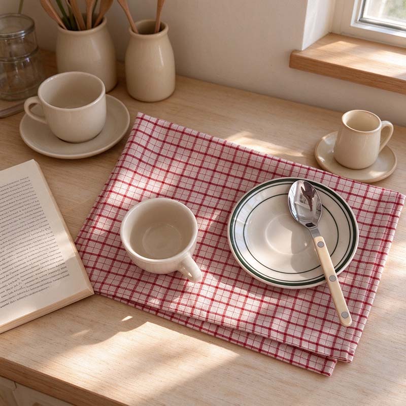Red Patterned Cotton Placemat - Checks or Stripes