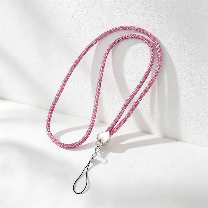 CouldNook Rhinestones Set Neck Phone Lanyard with Heart-Shaped Links